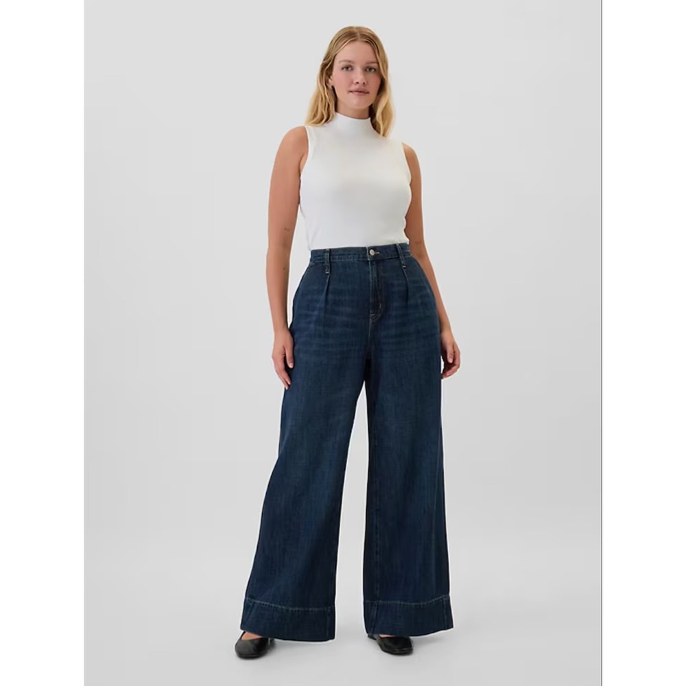 GAP Womens High Waisted Wide Leg Pleated Jeans Size 10/30S Dark Wash
